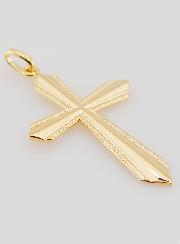 Ciondolo Croce Bordi Cesellati in Placcato Oro 18K - 30 mm