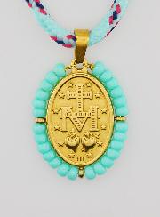 Medaglia Miracolosa Perline Verdi & Cordone