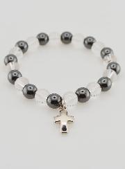 Bracciale con Croce - Ematite & Cristallo di Rocca