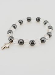 Bracciale con Croce - Ematite & Cristallo di Rocca