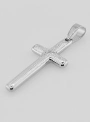 Ciondolo Croce Striata in Inox Argentato - 35mm