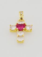 Ciondolo Croce Cuore Rosso - 15mm