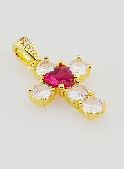 Ciondolo Croce Cuore Rosso - 15mm