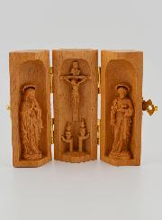 Trittico in Legno Massiccio - Madonna di Lourdes & San Giuseppe