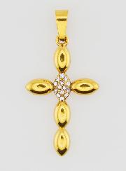 Ciondolo Croce Inox Dorato & Zirconi - 25 mm