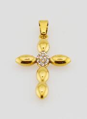 Ciondolo Croce Inox Dorato & Zirconi - 25 mm