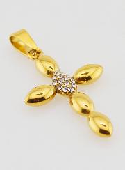 Ciondolo Croce Inox Dorato & Zirconi - 25 mm