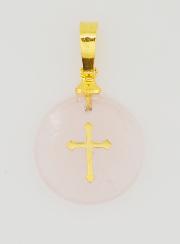 Medaglia Traslucida con Croce - Rosa