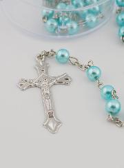 Rosario di Lourdes in Perle Blu Madreperla - Confezione Regalo
