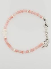 Bracciale Croce e Pietre in Vetro Rosa