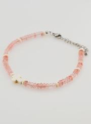Bracciale Croce e Pietre in Vetro Rosa