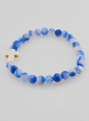 Bracciale Religioso con Croce - Giada Blu 6mm