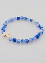 Bracciale Religioso con Croce - Giada Blu 6mm