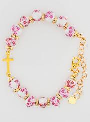Bracciale con Croce & Grani in Ceramica - Rosa