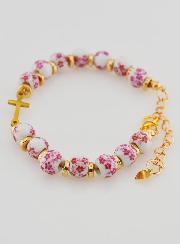 Bracciale con Croce & Grani in Ceramica - Rosa