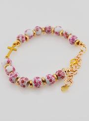 Bracciale con Croce & Grani in Ceramica - Rosa