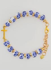 Bracciale con Croce & Grani in Ceramica - Blu