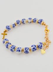 Bracciale con Croce & Grani in Ceramica - Blu