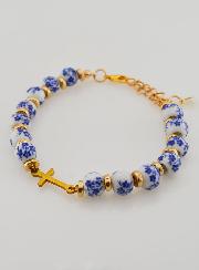 Bracciale con Croce & Grani in Ceramica - Blu
