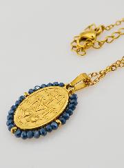 Medaglia Miracolosa Perline Sfaccettate + Catena - Blu