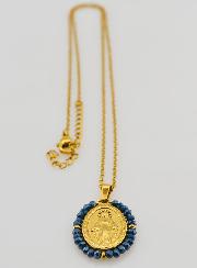 Medaglia Miracolosa Perline Sfaccettate + Catena - Blu