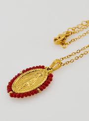 Medaglia Miracolosa Perline Sfaccettate + Catena - Rosso