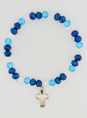 Bracciale con Croce Perle in Vetro - Blu