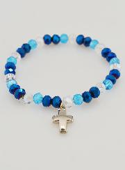 Bracciale con Croce Perle in Vetro - Blu