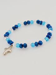 Bracciale con Croce Perle in Vetro - Blu