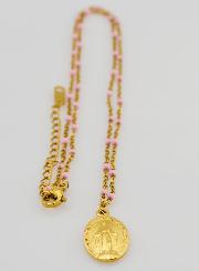 Collana Religiosa Perlata & Medaglia Miracolosa - Rosa