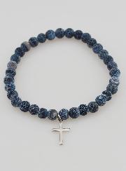 Bracciale Religioso Croce e Agata - Nero