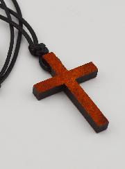 Croce in Legno & Cordoncino in Cuoio Regolabile