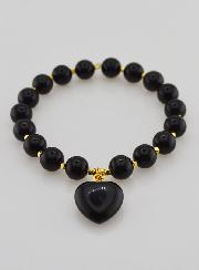 Bracciale in Pietra Naturale Cuore - Ossidiana