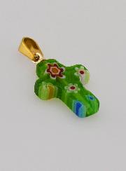 Ciondolo Croce Artigianale in Vetro - Verde