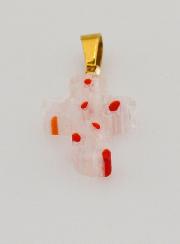 Ciondolo Croce Artigianale in Vetro - Fiori Rossi