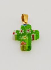 Ciondolo Croce Artigianale in Vetro - Verde