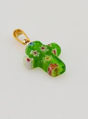Ciondolo Croce Artigianale in Vetro - Verde