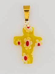Ciondolo Croce Artigianale in Vetro - Giallo