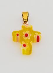 Ciondolo Croce Artigianale in Vetro - Giallo