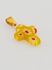 Ciondolo Croce Artigianale in Vetro - Giallo