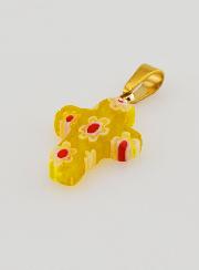Ciondolo Croce Artigianale in Vetro - Giallo