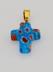 Ciondolo Croce Artigianale in Vetro - Blu Turchese
