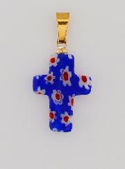 Ciondolo Croce Artigianale in Vetro - Blu