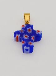 Ciondolo Croce Artigianale in Vetro - Blu