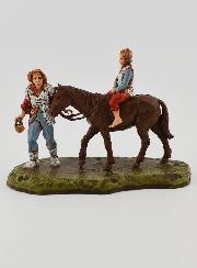 Statuina Santon Montanaro con Bimbo a Cavallo - 6cm