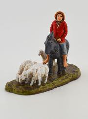Statuina Santon Pastore con Asino & Pecore - 6cm