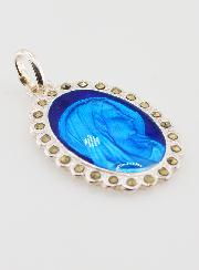 Medaglia Santa Vergine Maria in Argento e Smalto Blu - 30mm