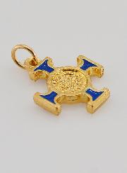 Ciondolo Croce di San Benedetto Dorato - Blu - 2 cm