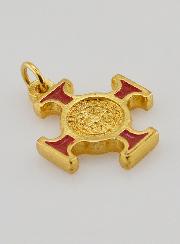 Ciondolo Croce di San Benedetto Dorato - Rosso - 2 cm