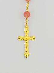 Rosario Fashion in Vere Perle di Quarzo Rosa e Catena d'Oro
